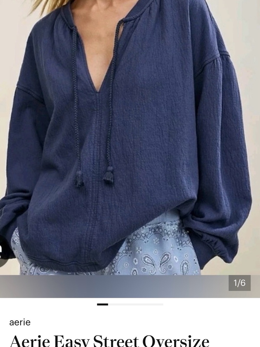 aerie  Blue Oversized V-Neck Pullover